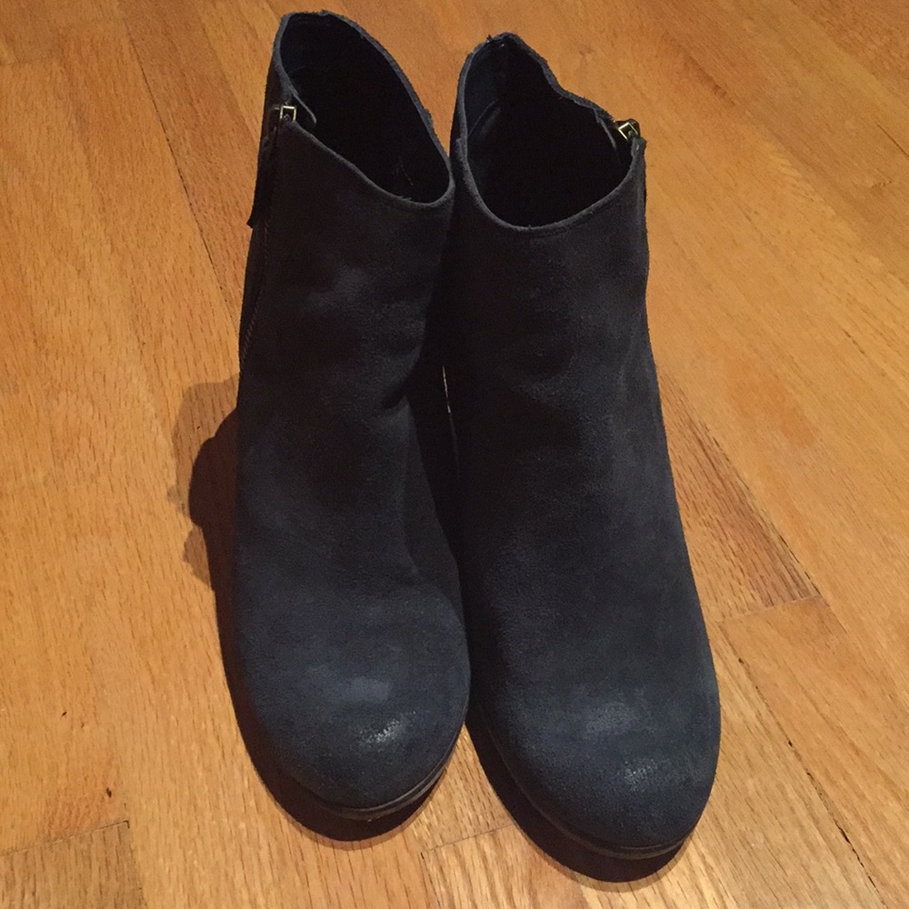 Blue suede booties sz 8.5